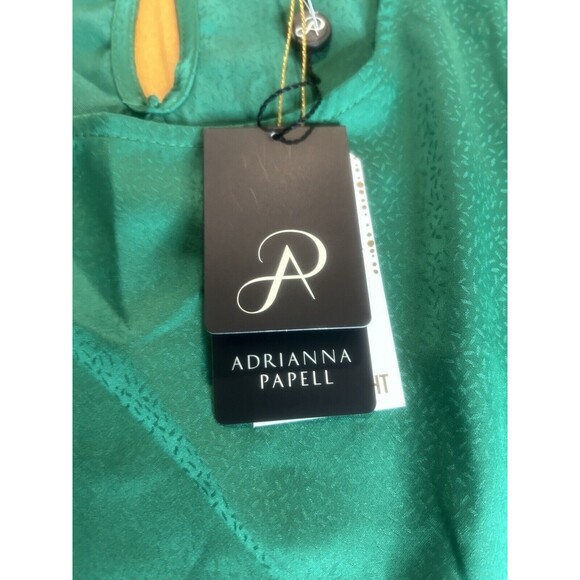 Adrianna Papell Women’s Top Med Shiny & Bright Emerald Long Sleeve Ruffle Cuff - Picture 4 of 14